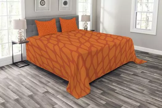 ABAKUHAUS Комплект покрывала Burnt Orange, абстрактная листва, комплект с наволочками, моющийся, для односпальных кроватей 264 x 220 см, оранжевый Burnt Orange