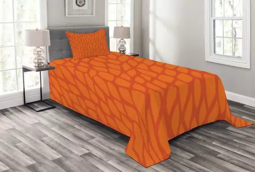 ABAKUHAUS Комплект покрывала Burnt Orange, абстрактная листва, комплект с наволочками, моющийся, для односпальных кроватей 170 x 220 см, оранжевый Burnt Orange