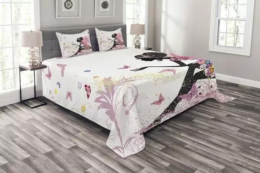 ABAKUHAUS Комплект покрывала Butterfly, Fantasy Garden, комплект с наволочками, моющийся, для односпальных кроватей, 220 x 220 см, разноцветный