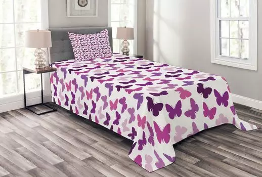 ABAKUHAUS Комплект покрывала Butterfly, резные крылья бабочки, комплект с моющимися наволочками, для односпальных кроватей 170 x 220 см, фиолетовый фиолетовый розовый