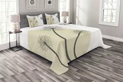 ABAKUHAUS Комплект покрывала Dragonfly, Dandelion Spring Art, комплект с моющимися наволочками, для односпальных кроватей 264 x 220 см, коричневый