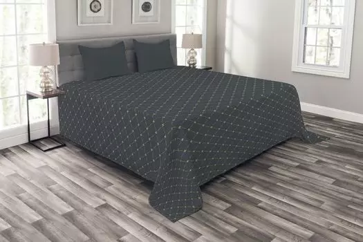 ABAKUHAUS Комплект покрывала Fleur De Lis, в клетку с цветочным рисунком, с моющимися наволочками, для односпальных кроватей 220 x 220 см, серый
