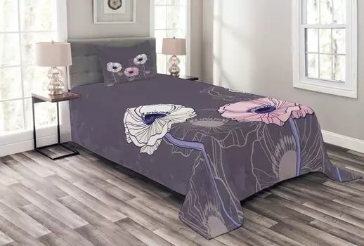 ABAKUHAUS Комплект покрывала Flower, Anemone Meadow Flora Blossom, комплект с моющимися наволочками, для односпальных кроватей 170 x 220 см, разноцветный