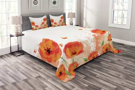 ABAKUHAUS Комплект покрывала Flower, Bride Watercolor Art, комплект с моющимися наволочками, для односпальных кроватей 264 x 220 см, белый красный