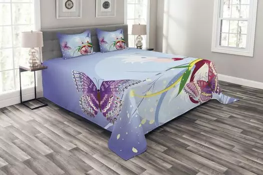 ABAKUHAUS Комплект покрывала Flower, Fantasy Colorful, комплект с моющимися наволочками, для односпальных кроватей 264 x 220 см, разноцветный