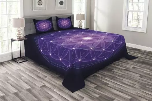 ABAKUHAUS Комплект покрывала Flower of Life, Flower of Life Stars, комплект с моющимися наволочками, для односпальных кроватей 264 x 220 см, темно-синий фиолетовый