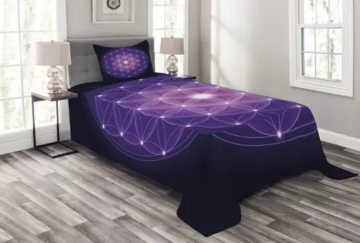 ABAKUHAUS Комплект покрывала Flower of Life, Flower of Life Stars, комплект с моющимися наволочками, для односпальных кроватей 170 x 220 см, темно-синий фиолетовый