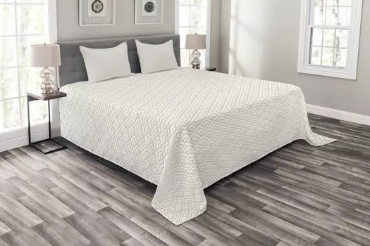 ABAKUHAUS Комплект покрывала Geometric, угловые линии ромб, комплект с наволочками, моющийся, для односпальных кроватей 264 x 220 см, бежевый и белый
