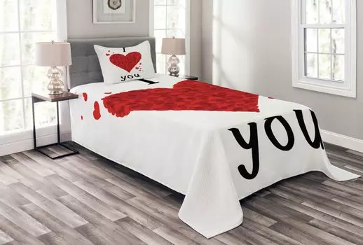 ABAKUHAUS Комплект покрывала I love you, букет любви в форме сердца, комплект со моющимися наволочками, для односпальных кроватей 170 x 220 см, белый красный