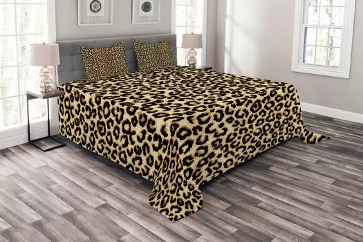 ABAKUHAUS Комплект покрывала Leopard, шкура животного, пятна, пятна, комплект с наволочками, моющийся, для односпальных кроватей 220 х 220 см, антрацитовый серый бледно-кофейный