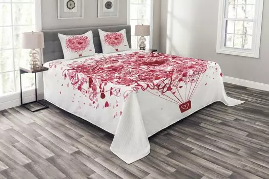 ABAKUHAUS Комплект покрывала Love, любовь в воздушном шаре, комплект со моющимися наволочками, для односпальных кроватей 264 х 220 см, розовый