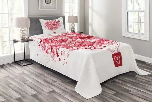 ABAKUHAUS Комплект покрывала Love, любовь в воздушном шаре, комплект со моющимися наволочками, для односпальных кроватей 170 х 220 см, розовый
