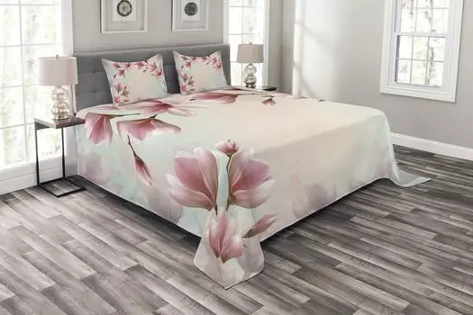 ABAKUHAUS Комплект покрывала Magnolia, эффект двойной экспозиции, комплект с моющимися наволочками, для односпальных кроватей 220 х 220 см, темно-коралловый