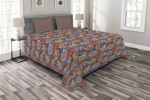 ABAKUHAUS Комплект покрывала Mandala, абстрактные мотивы, комплект с наволочками, моющийся, для односпальных кроватей 264 x 220 см, разноцветный