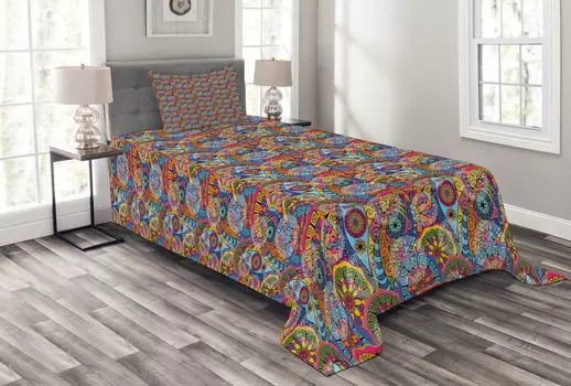 ABAKUHAUS Комплект покрывала Mandala, абстрактные мотивы, комплект со моющимися наволочками, для односпальных кроватей 170 х 220 см, разноцветный
