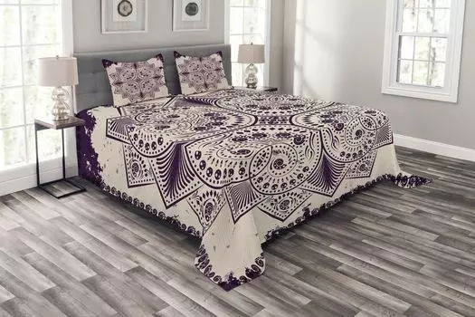 ABAKUHAUS комплект покрывала мандала фиолетового цвета, форма снежинки, комплект с наволочками, моющийся, для односпальных кроватей 264 х 220 см, темно-фиолетовый цвет яичной скорлупы