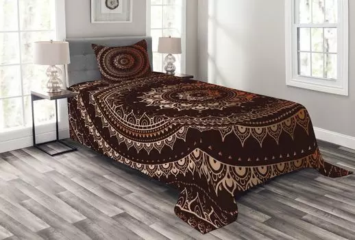 ABAKUHAUS Комплект покрывала Mandala, Universe, комплект с моющимися наволочками, для односпальных кроватей 170 x 220 см, каштановый