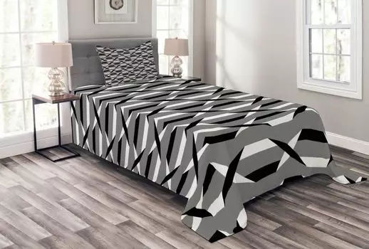 ABAKUHAUS Комплект покрывала Modern, узор в полоску, комплект с моющимися наволочками, для односпальных кроватей 170 x 220 см, светло-серый антрацитовый серый