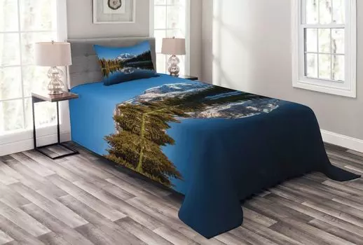ABAKUHAUS Комплект покрывала Mount Rainier, American Lake Woods Snow, комплект с моющимися наволочками, для односпальных кроватей 170 x 220 см, разноцветный