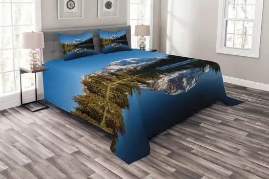 ABAKUHAUS Комплект покрывала Mount Rainier, American Lake Woods Snow, комплект с моющимися наволочками, для односпальных кроватей 220 x 220 см, разноцветный