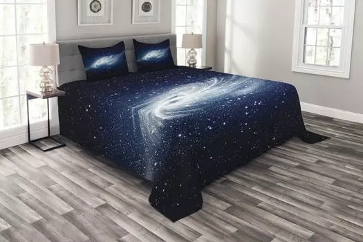 ABAKUHAUS Комплект покрывала Nebula, Milky Way Galaxy Space, комплект с моющимися наволочками, для односпальных кроватей 264 x 220 см, белый