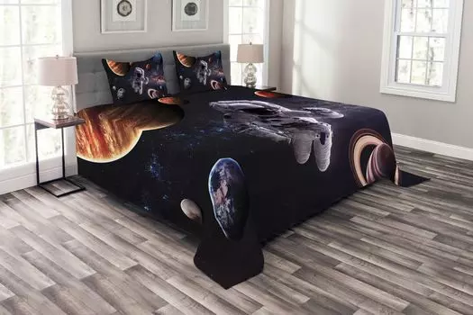 ABAKUHAUS Комплект покрывала Nebula, Planets Galaxies, комплект с моющимися наволочками, для односпальных кроватей 220 x 220 см, разноцветный