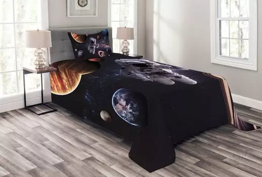 ABAKUHAUS Комплект покрывала Nebula, Planets Galaxies, комплект с моющимися наволочками, для односпальных кроватей 170 x 220 см, разноцветный