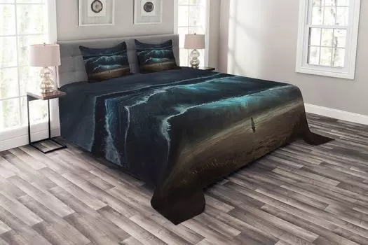 ABAKUHAUS Комплект покрывала Night Ocean, Gothic Wave Alone Woman, комплект с моющимися наволочками, для односпальных кроватей 220 x 220 см, темно-серый кадетский синий