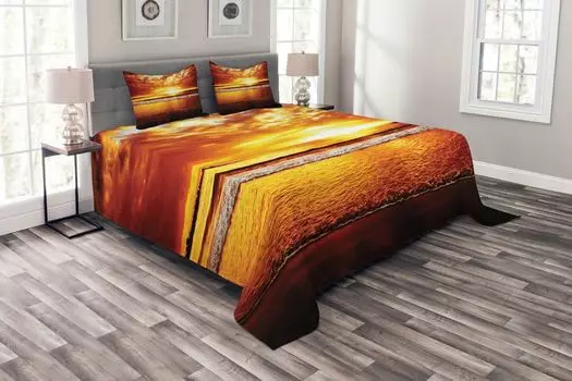 ABAKUHAUS Комплект покрывала Ocean, Colorful Sunset Summer, комплект с моющимися наволочками, для односпальных кроватей 220 x 220 см, коричнево-желтый