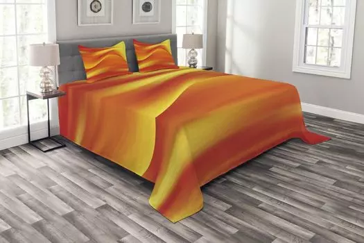 ABAKUHAUS Комплект покрывала Orange, Abstract Digital Waves, комплект с моющимися наволочками, для односпальных кроватей 220 x 220 см, Burnt Orange