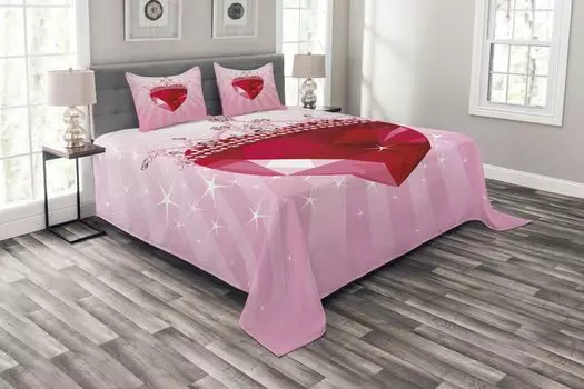 ABAKUHAUS Комплект покрывала Queen, Red Heart Crown Girls, комплект с моющимися наволочками, для односпальных кроватей 220 x 220 см, розово-красный