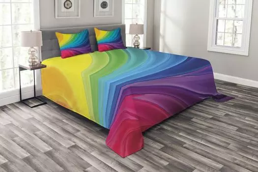 ABAKUHAUS Комплект покрывала Rainbow, абстрактные мягкие линии, комплект с наволочками, моющийся, для односпальных кроватей, 220 x 220 см, разноцветный