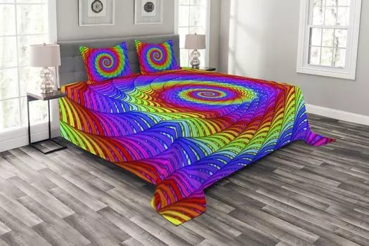 ABAKUHAUS Комплект покрывала Rainbow, современный психоделический, комплект с наволочками, моющийся, для односпальных кроватей, 264 x 220 см, разноцветный