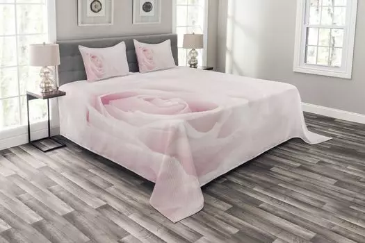 ABAKUHAUS Комплект покрывала Rose, розовые цветы крупным планом, комплект с моющимися наволочками, для односпальных кроватей 220 х 220 см, светло-розовый