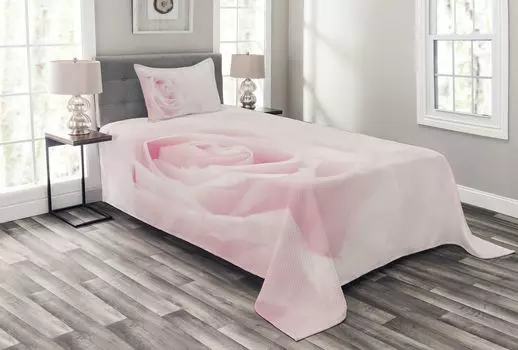 ABAKUHAUS Комплект покрывала Rose, розовые цветы крупным планом, комплект с моющимися наволочками, для односпальных кроватей 170 х 220 см, светло-розовый