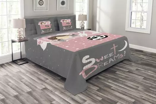 ABAKUHAUS Комплект покрывала Sweet Dreams, Девушка с зайчиком, Комплект с моющимися наволочками, для односпальных кроватей 264 x 220 см, Разноцветный