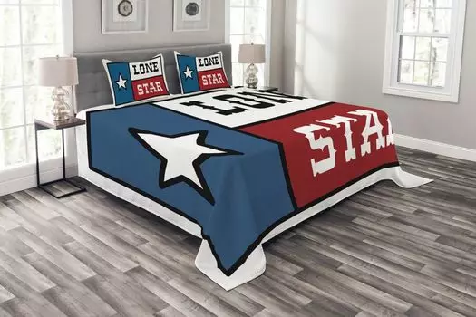 ABAKUHAUS Комплект покрывала Texas Star, дизайн государственного флага, комплект с моющимися наволочками, для односпальных кроватей 264 x 220 см, кобальтово-синий белый рубиновый
