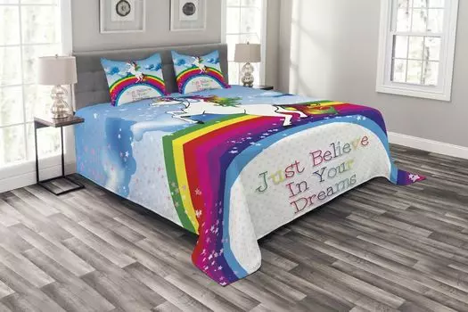 ABAKUHAUS Комплект покрывала Unicorn, Unicorn Rainbow Fantasy, комплект с наволочками, моющийся, для односпальных кроватей, 264 x 220 см, разноцветный