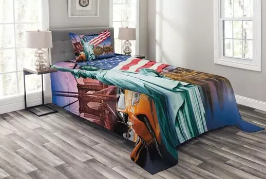 ABAKUHAUS Комплект покрывала United States, USA Touristic Concept, комплект с моющимися наволочками, для односпальных кроватей 170 x 220 см, разноцветный