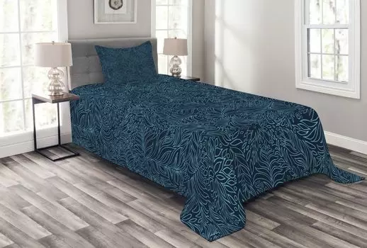 ABAKUHAUS Комплект покрывала в морском и бирюзовом цвете, абстрактный узор, комплект с моющимися наволочками, для односпальных кроватей 170 x 220 см, бирюзовый, темно-синий