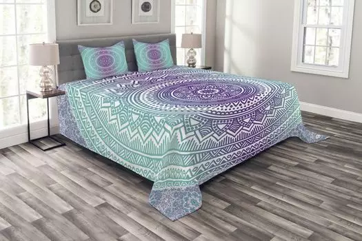 ABAKUHAUS Комплект сине-фиолетового покрывала, Hippie Mandala, комплект с моющимися наволочками, для односпальных кроватей 220 x 220 см, фиолетовый