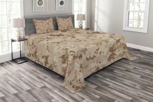 ABAKUHAUS Коричневый комплект покрывала, камуфляжный мотив Desert Marpat, комплект со моющимися наволочками, для односпальных кроватей 220 x 220 см, бледно-коричневый, корица
