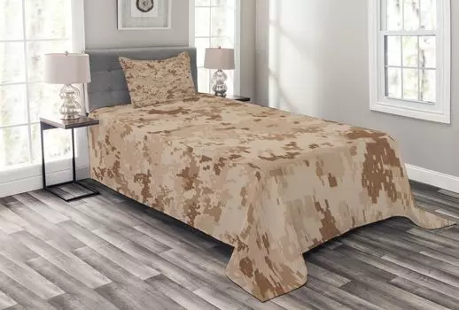 ABAKUHAUS Коричневый комплект покрывала, камуфляжный мотив Desert Marpat, комплект со моющимися наволочками, для односпальных кроватей 170 x 220 см, бледно-коричневый, корица