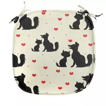 ABAKUHAUS Красно-черная подушка для обеденного стула, Dog Cat Pet Love, декоративная водонепроницаемая подушка с ремнями для кухонных сидений, 40 см x 40 см, бежевый красный черный
