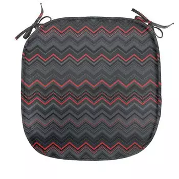 ABAKUHAUS Красно-черная подушка для обеденного стула, тема Zig Zag Chevron, декоративная водонепроницаемая подушка с ремнями для кухонных сидений, 40 см x 40 см, темно-серый, бледно-серый, черный