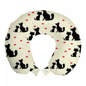 ABAKUHAUS Красно-черная подушка для путешествий, поддержка шеи, Dog Cat Pet Love, пенопластовые дорожные принадлежности для самолета и автомобиля, 30x30 см, Бежево-красный черный