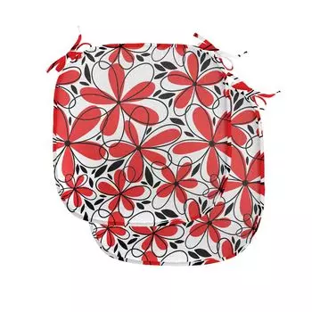 ABAKUHAUS Красные и черные подушки на обеденный стул Doodle Flower Art Декоративная водонепроницаемая подушка с ремнями для кухонных сидений 40 см x 40 см Упаковка из 2 шт. Черный Белый Алый