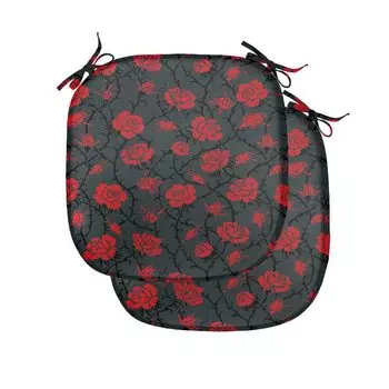 ABAKUHAUS Красные и черные подушки на обеденный стул, Mystic Rose Swirls, декоративная водонепроницаемая подушка с ремнями для кухонных сидений, 40 x 40 см — упаковка из 2 шт., темно-серый рубиновый, мультиколор