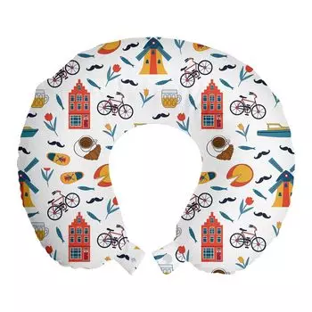 ABAKUHAUS Красочная дорожная подушка для шеи, картина со знаменитыми голландскими мотивами, дорожный предмет из пенопласта для самолета и автомобиля, 30х30 см, белый и разноцветный