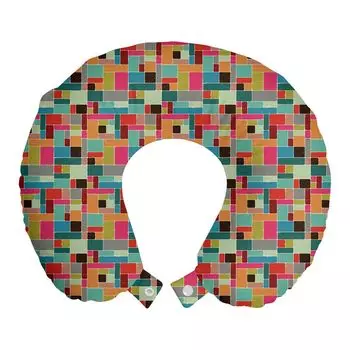 ABAKUHAUS Красочная дорожная подушка для шеи, квадратная геометрическая плитка, пенопластовые дорожные принадлежности для самолета и автомобиля, 30x30 см, разноцветные
